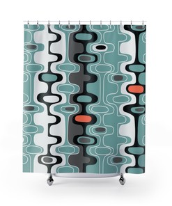 Teal Mid Century Modern Shower Curtain | Retro Bathroom Decor | 1960s Bathroom Decor | Guest Bathroom Decor