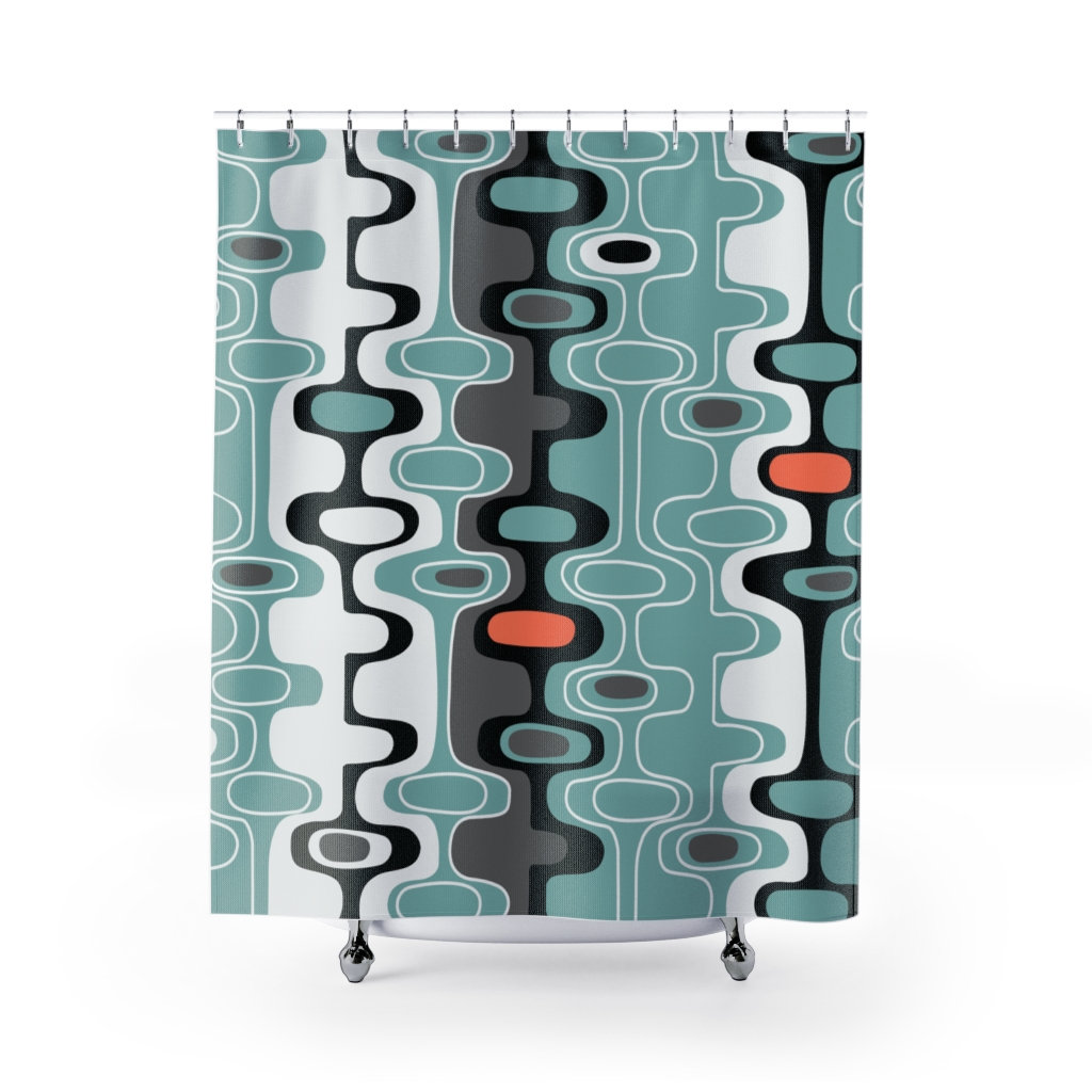 Teal Mid Century Modern Shower Curtain | Retro Bathroom Decor | 1960s Bathroom Decor | Guest Bathroom Decor