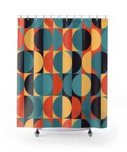 Teal Mid Century Modern Shower Curtain | Retro Bathroom Decor | 1970s Bathroom Decor | Guest Bathroom Decor