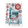 Teal Red Black Scandinavian Folk Art Shower Curtain | Norwegian Danish Swedish Design + Quotes