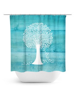 Teal Tree Shower Curtain, Country Bathroom Decor, Aqua and White Bath Curtain, Farmhouse Bathroom