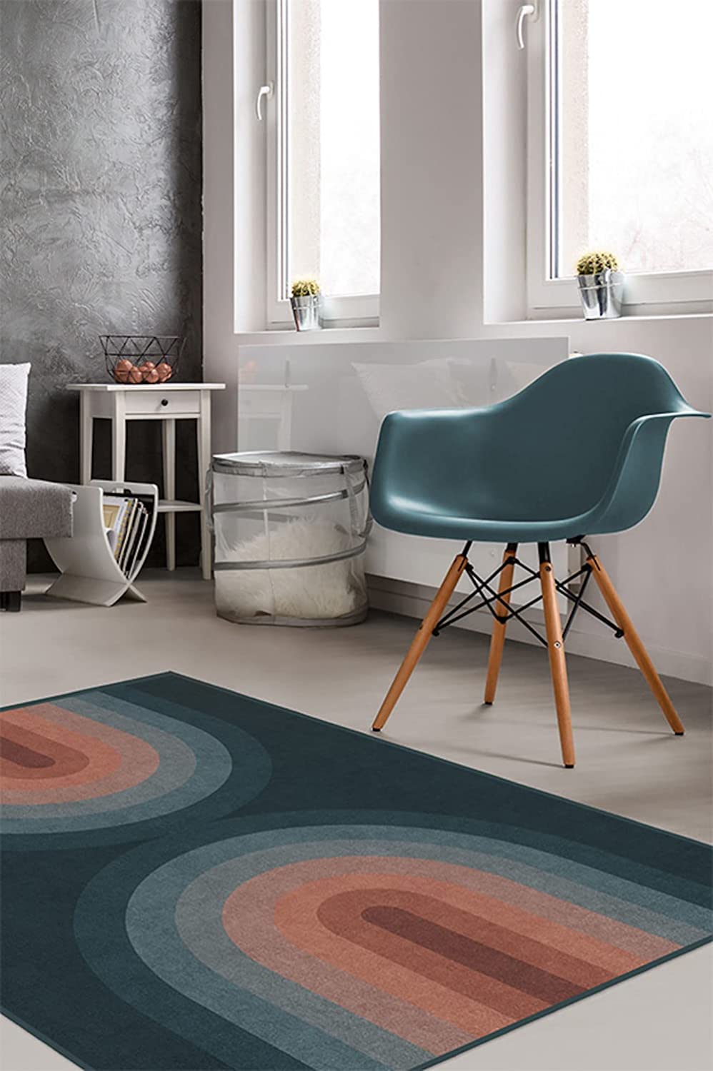 Teal Washable Rug - Perfect Modern Area Rug - Pet & Child Friendly - Stain & Water Resistant with Style 70s Decor - Image 2