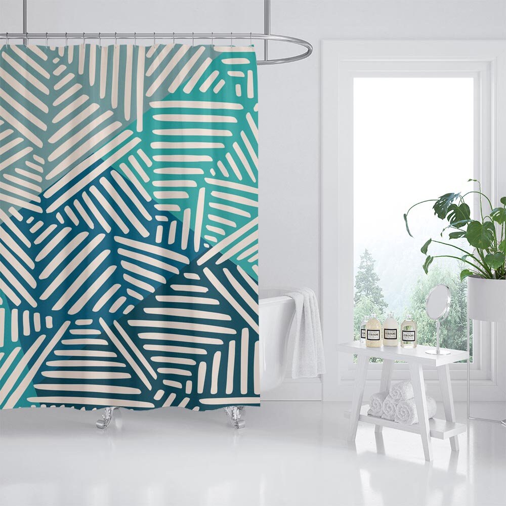 Technology Lines Modern Art Shower Curtain - Polyester Fabric Design - Waterproof and Durable for Bath Decor - Image 2