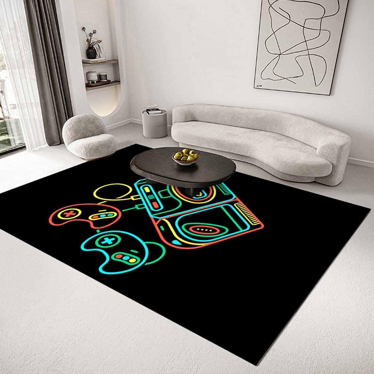 Teen Boys' Black Non-Slip Carpet with 3D Gamepad Print - Living Room Home Decor With T-Shirt, Hoodie, Sweatshirt Game room carpet