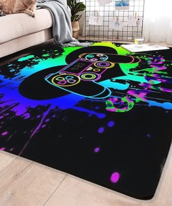 Teen Boys Carpets with Black Gamepad Print - Gaming Carpets for Home Decoration