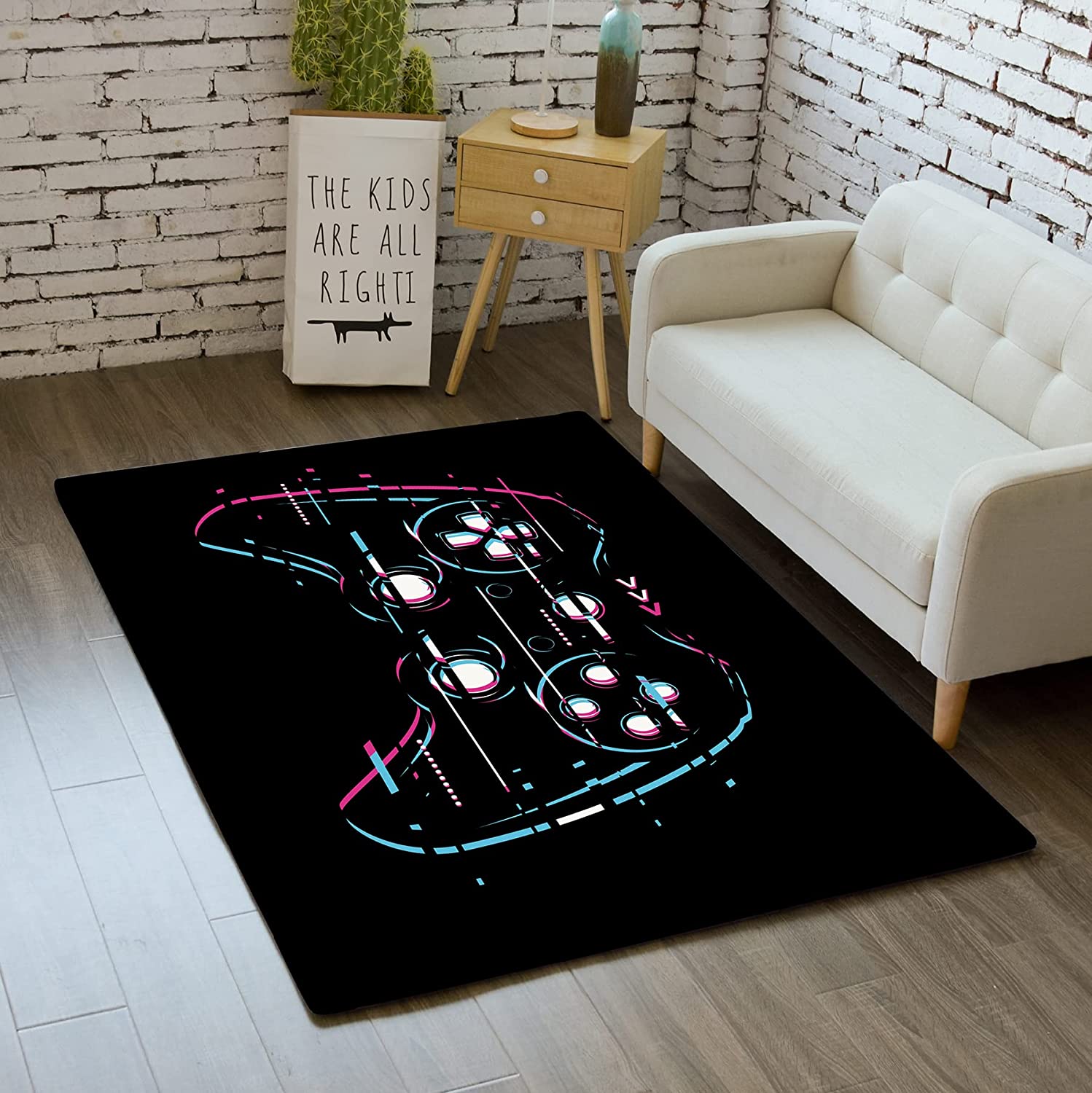 Teen Game Print Gamepad Controller Floor Mat for Indoor/Outdoor Use, Black Gamer Rug with Video Game Rugs - Image 2