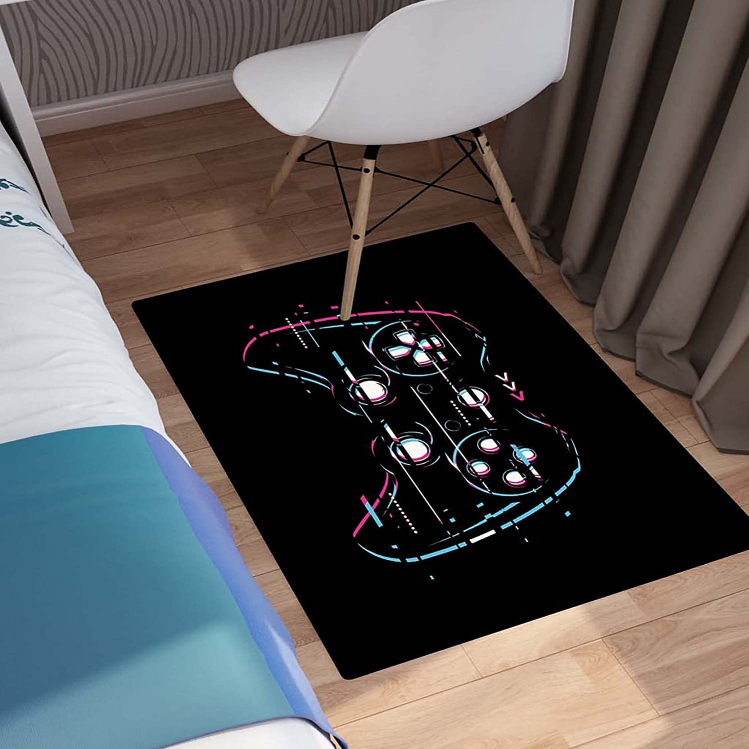 Teen Game Print Gamepad Controller Floor Mat for Indoor/Outdoor Use, Black Gamer Rug with Video Game Rugs - Image 3