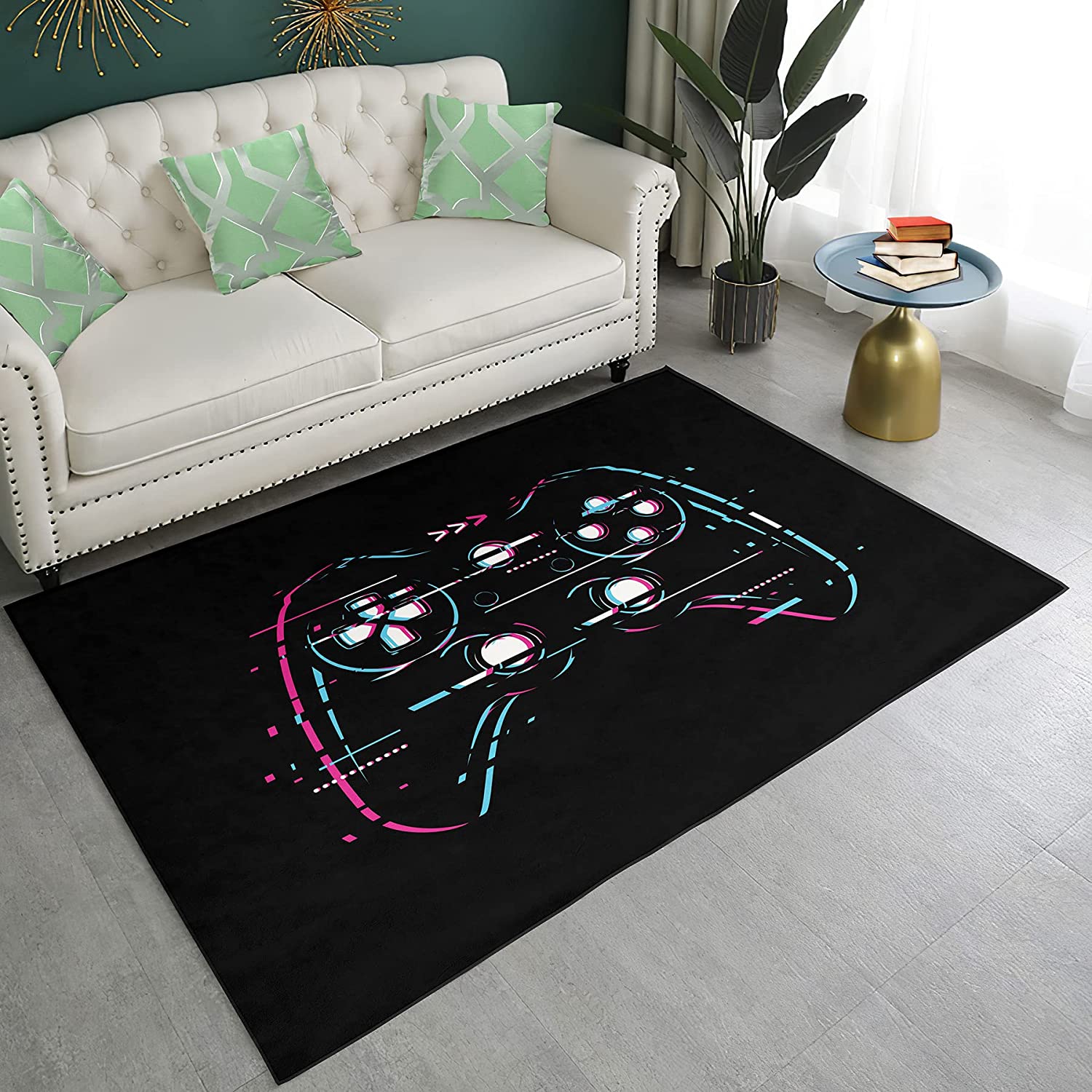 Teen Game Print Gamepad Controller Floor Mat for Indoor/Outdoor Use, Black Gamer Rug with Video Game Rugs - Image 4