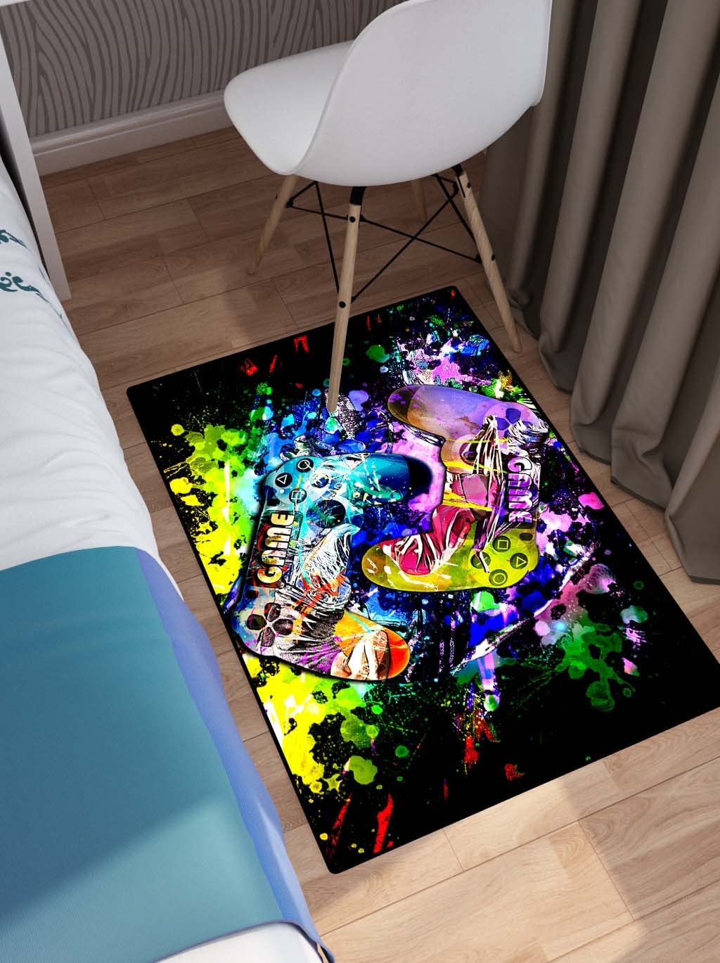 Teens Neon Game Pattern Rugs for Bedroom with Gaming Floor Rugs