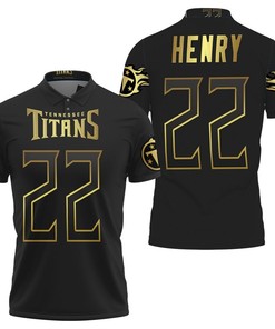 Tennessee Titans Jersey inspired style 3D All Over Print Polo Shirt featuring Derrick Henry's black golden edition