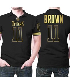 Tennessee Titans logo on A J Brown #11 Nfl America Football Team Logo Black Golden Edition Polo Shirt