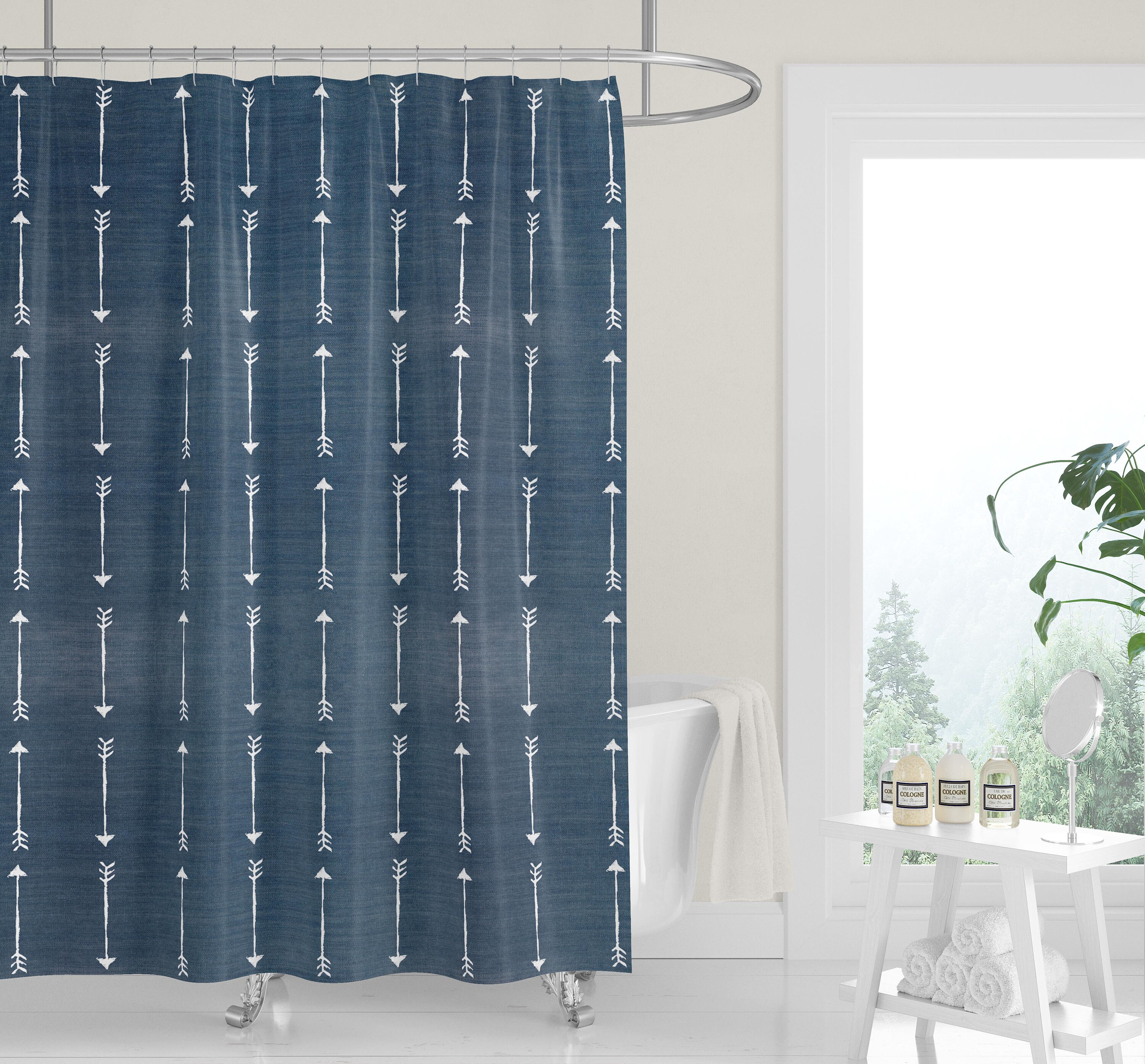 Terracotta Copper Denim Chambray Shower Curtain for a Casual Western Cowboy Bathroom Decor - Image 2