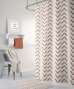 Terracotta Mudcloth Shower Curtain, Bohemian Bathroom Decor, Warm Bath Style