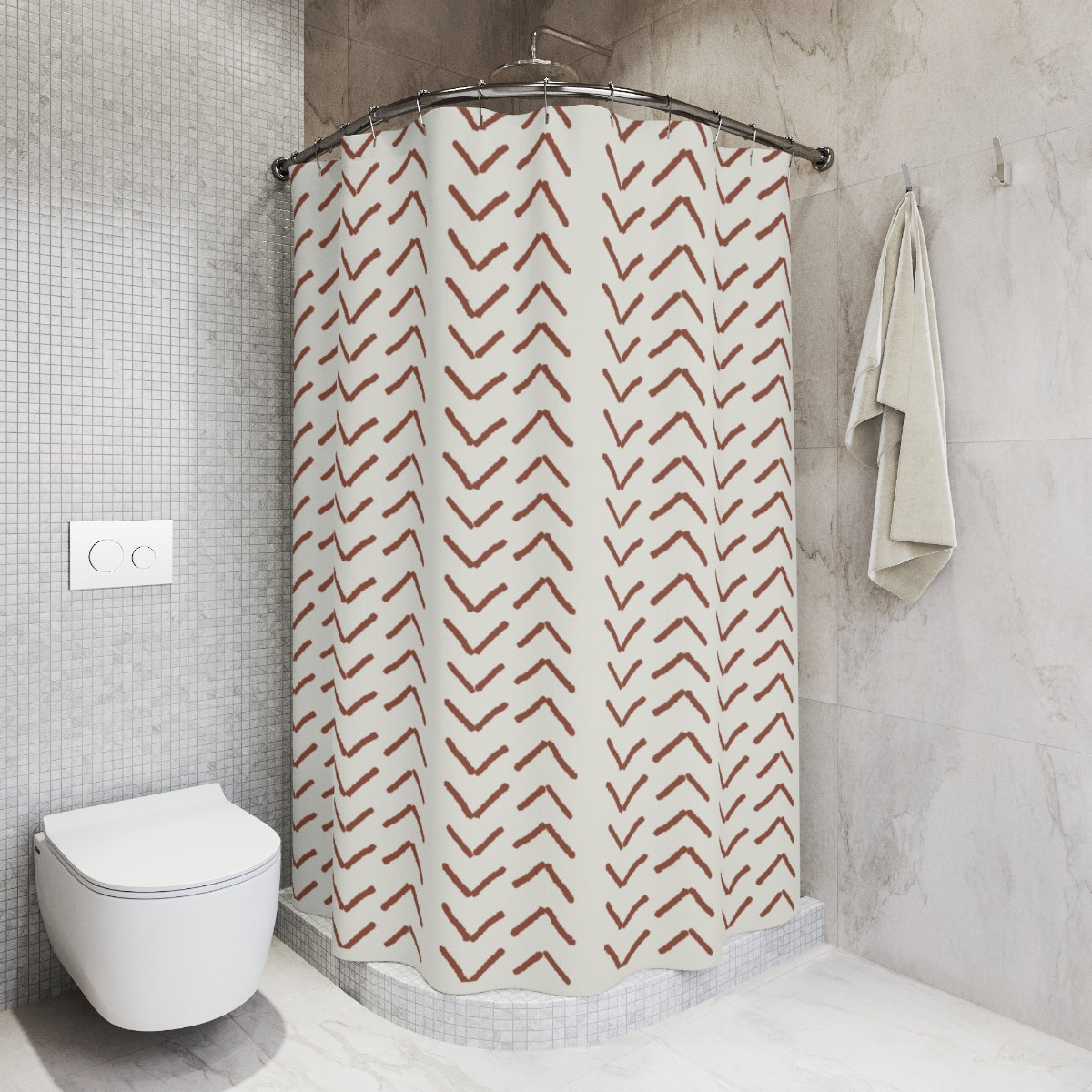 Terracotta Mudcloth Shower Curtain, Bohemian Bathroom Decor, Warm Bath Style - Image 2