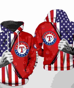Texas Rangers All Over Print US Flag 3D Hoodie Zipper