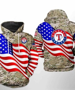 Texas Rangers All Over Print US Flag Camo Veteran 3D Hoodie