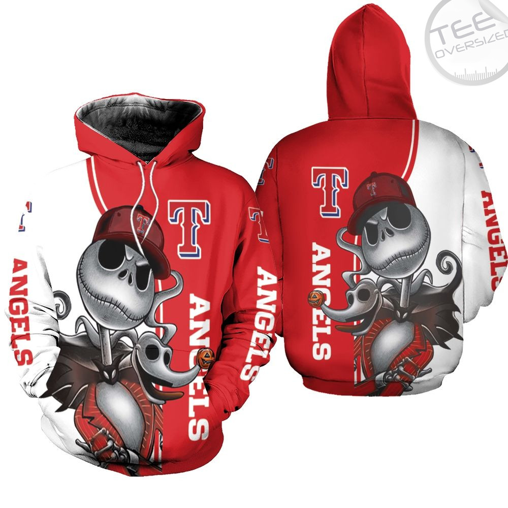 Texas Rangers Jack Skellington and Zero 3D Hoodie in Full Print Design