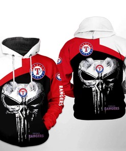 Texas Rangers MLB Skull Punisher Zip Up Hoodie