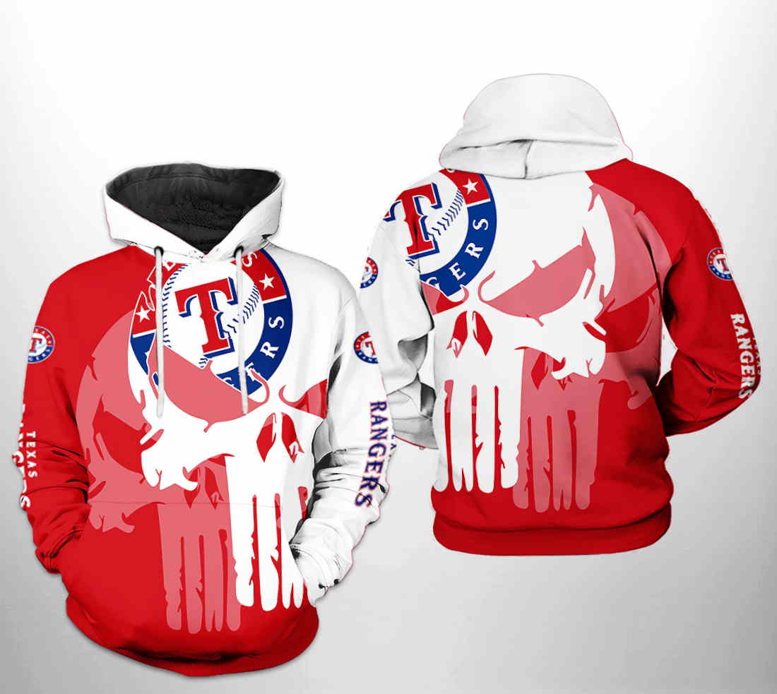 Texas Rangers MLB Team Skull 3D Hoodie