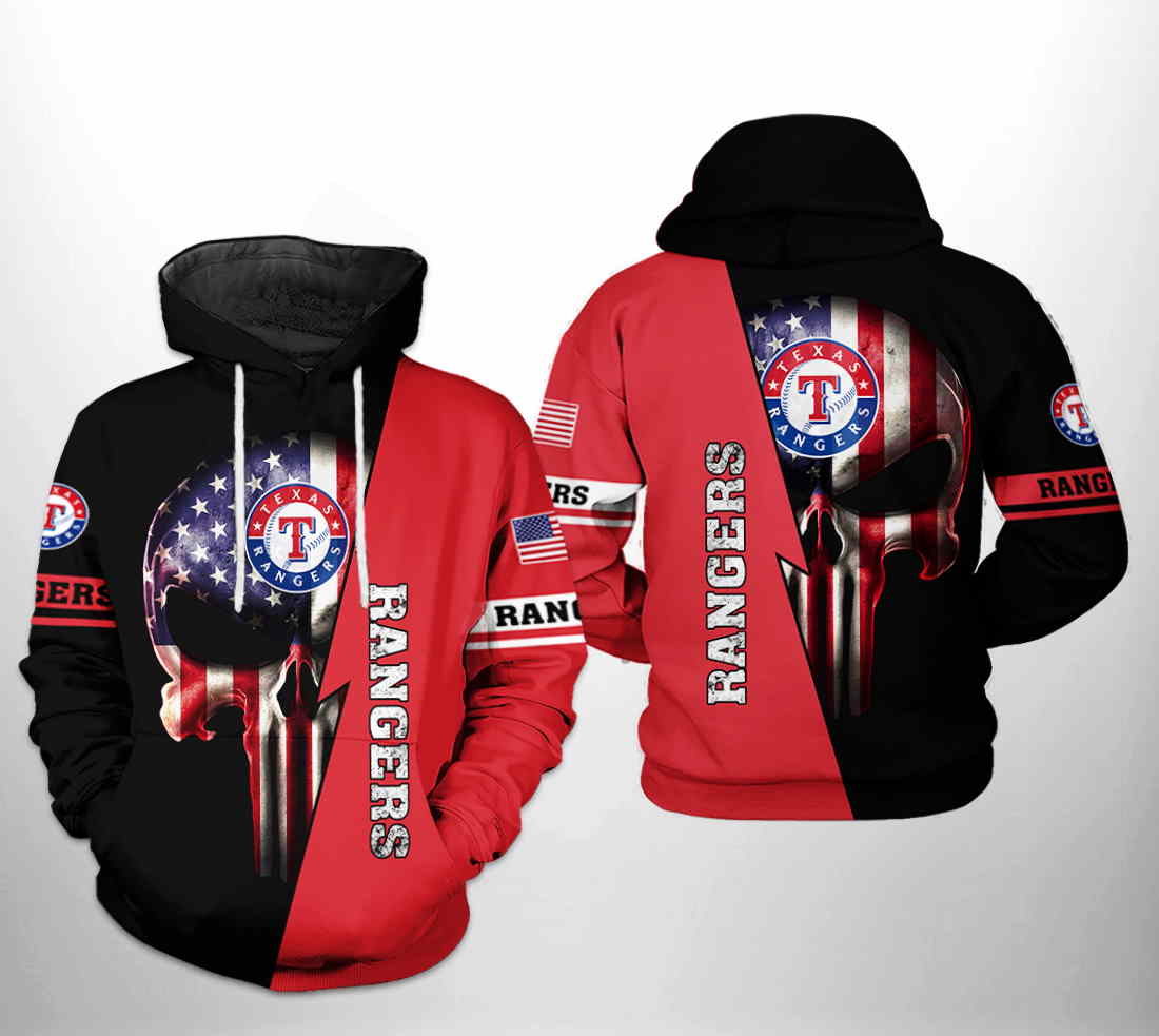 Texas Rangers MLB US Flag Skull All Over Print Hoodie