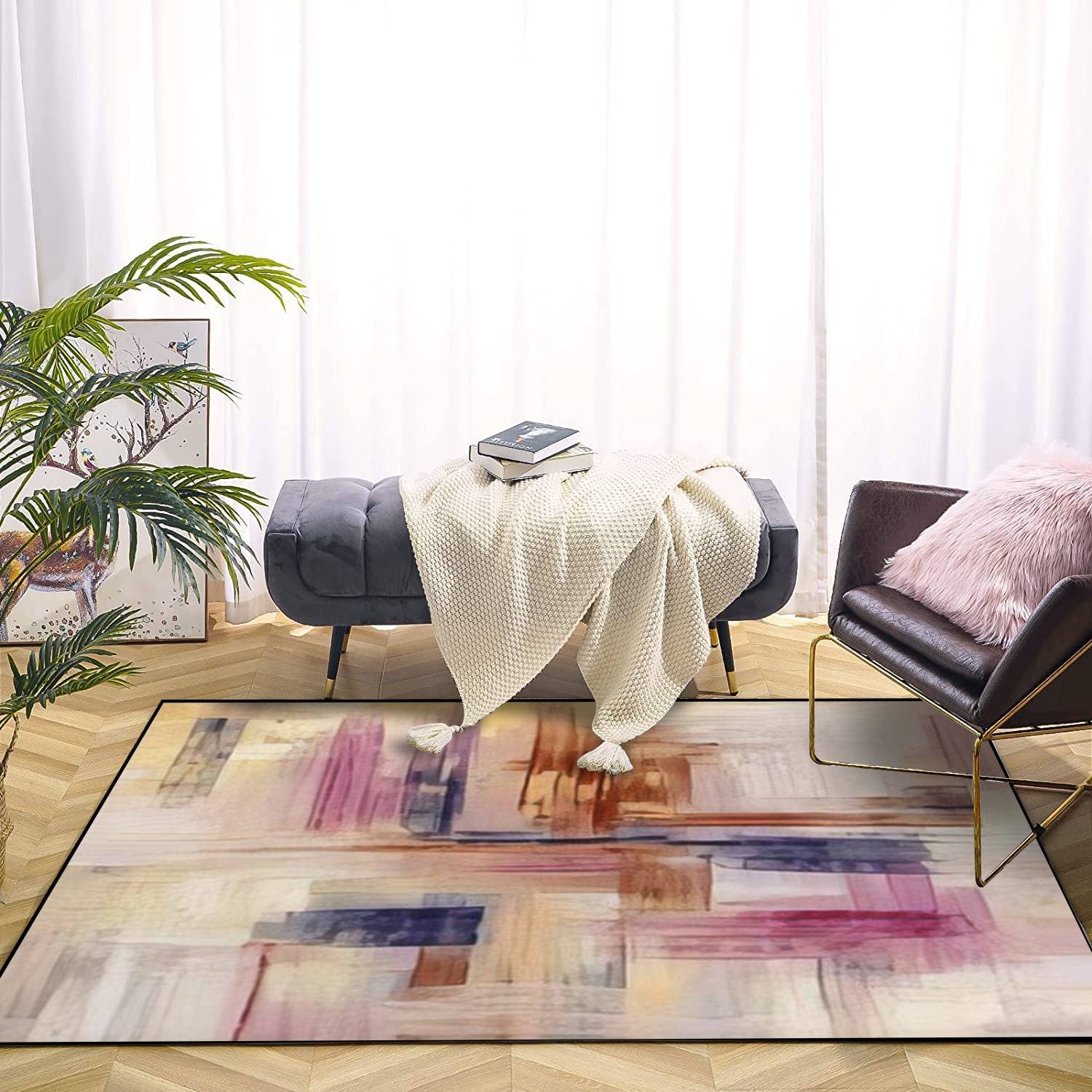 Textured Paint Strokes Artwork Oil Painting Canvas Grunge Acrylic 70s Style Area Rug - Modern and Non-Slip Home Decor