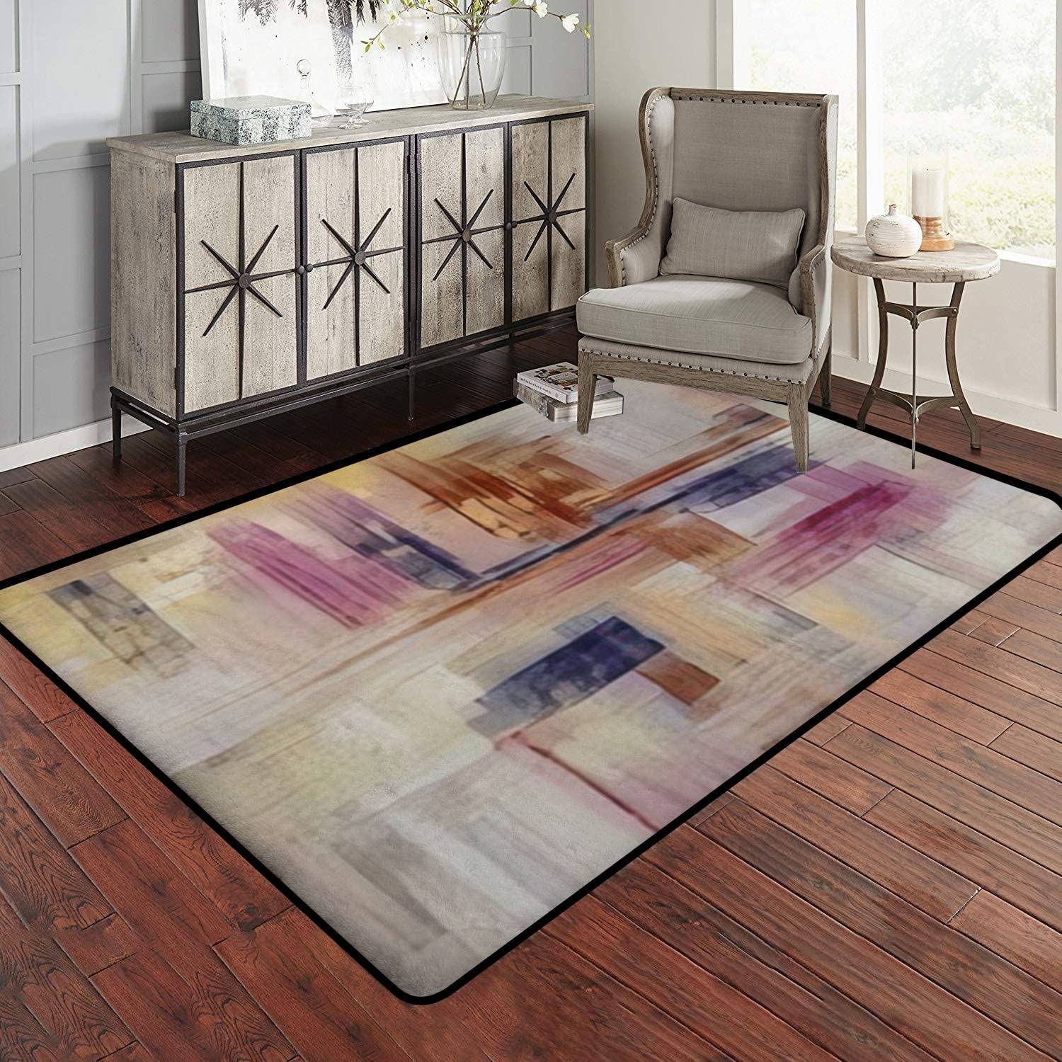 Textured Paint Strokes Artwork Oil Painting Canvas Grunge Acrylic 70s Style Area Rug - Modern and Non-Slip Home Decor - Image 2