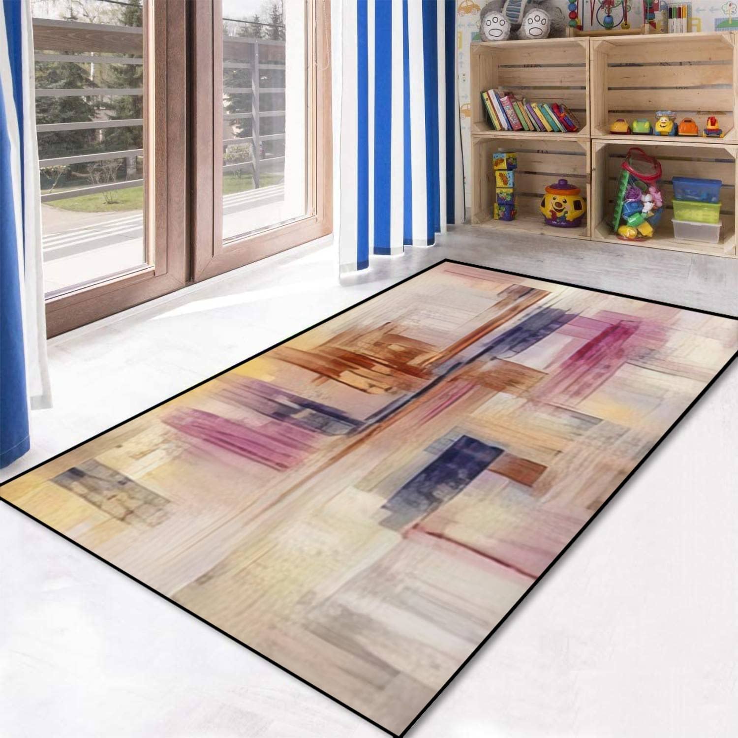 Textured Paint Strokes Artwork Oil Painting Canvas Grunge Acrylic 70s Style Area Rug - Modern and Non-Slip Home Decor - Image 3