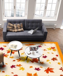 Thanksgiving Retro Decorative Autumn Orange Yellow Maple Leaves Area Rug with 1970s Style for Home Decor