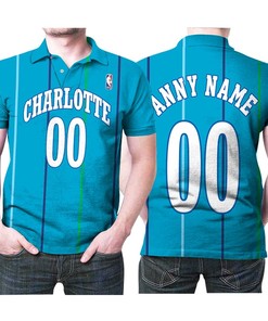 The Charlotte Hornets NBA Basketball Team Logo Hardwood Classics Teal 2019 Jersey Style Custom Fans Polo Shirt.