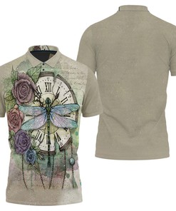 The Dragonfly, Rose and Clock Collide in Time Flies Polo Shirt