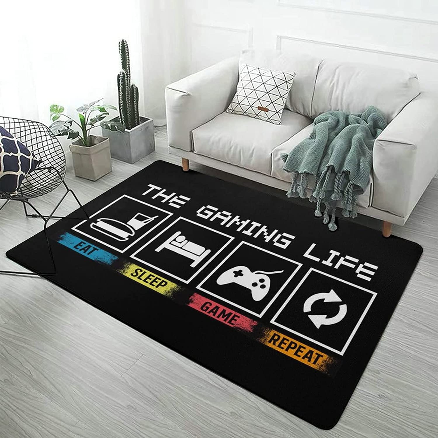 The Gaming Life Large Area Rug - Game Controller Floor Mat for Gamer Bedroom/Living Room