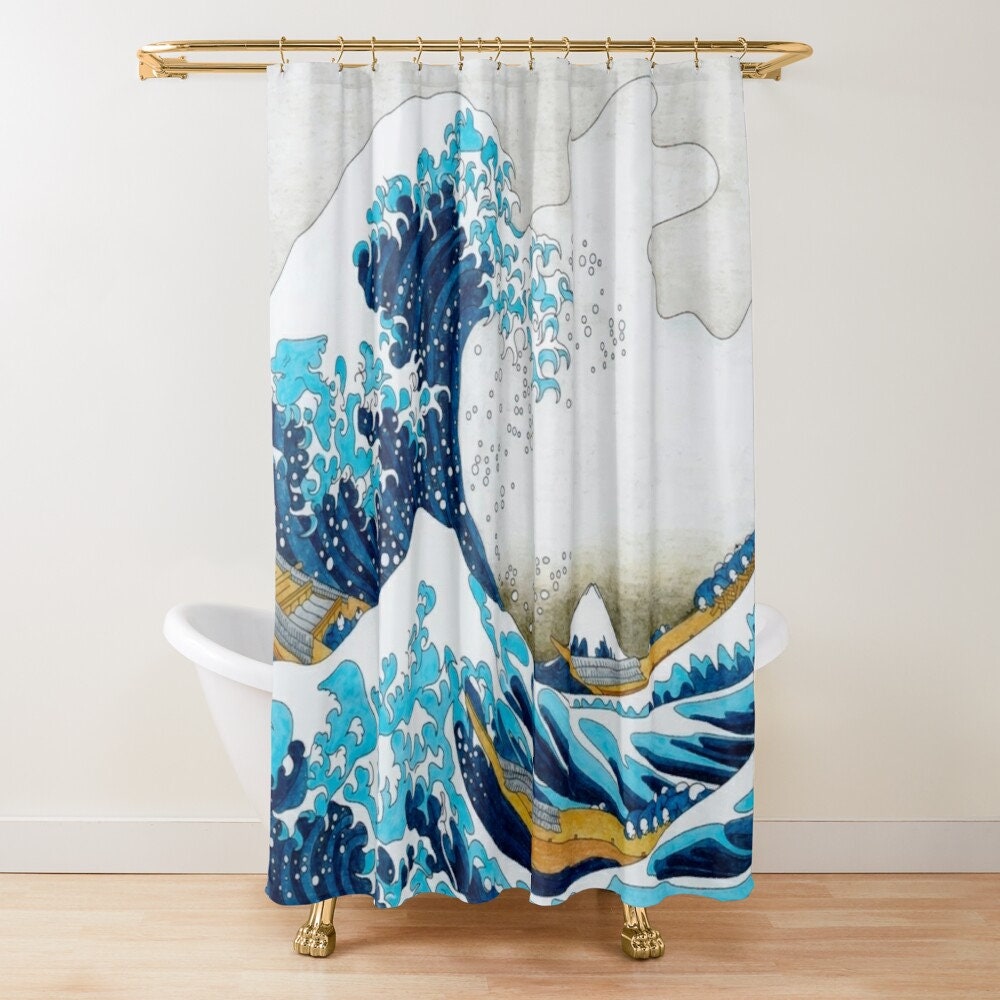 The Great Wave Shower Curtain | Vintage Eco-Friendly Waterproof Japanese Decor | Great Wave of Kanagawa - Image 2