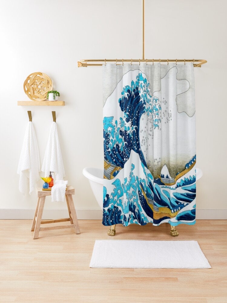 The Great Wave Shower Curtain | Vintage Eco-Friendly Waterproof Japanese Decor | Great Wave of Kanagawa - Image 4