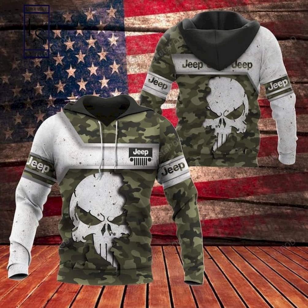The Punisher Jeep Camo Army All Over Print 3D Hoodie with Military Print