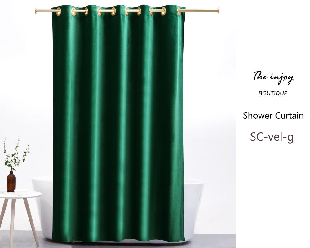 Thick Green Velvet Shower Curtain Set, Heavy-Duty and Washable, Hotel Waterproof Shower Curtain for Bathtubs