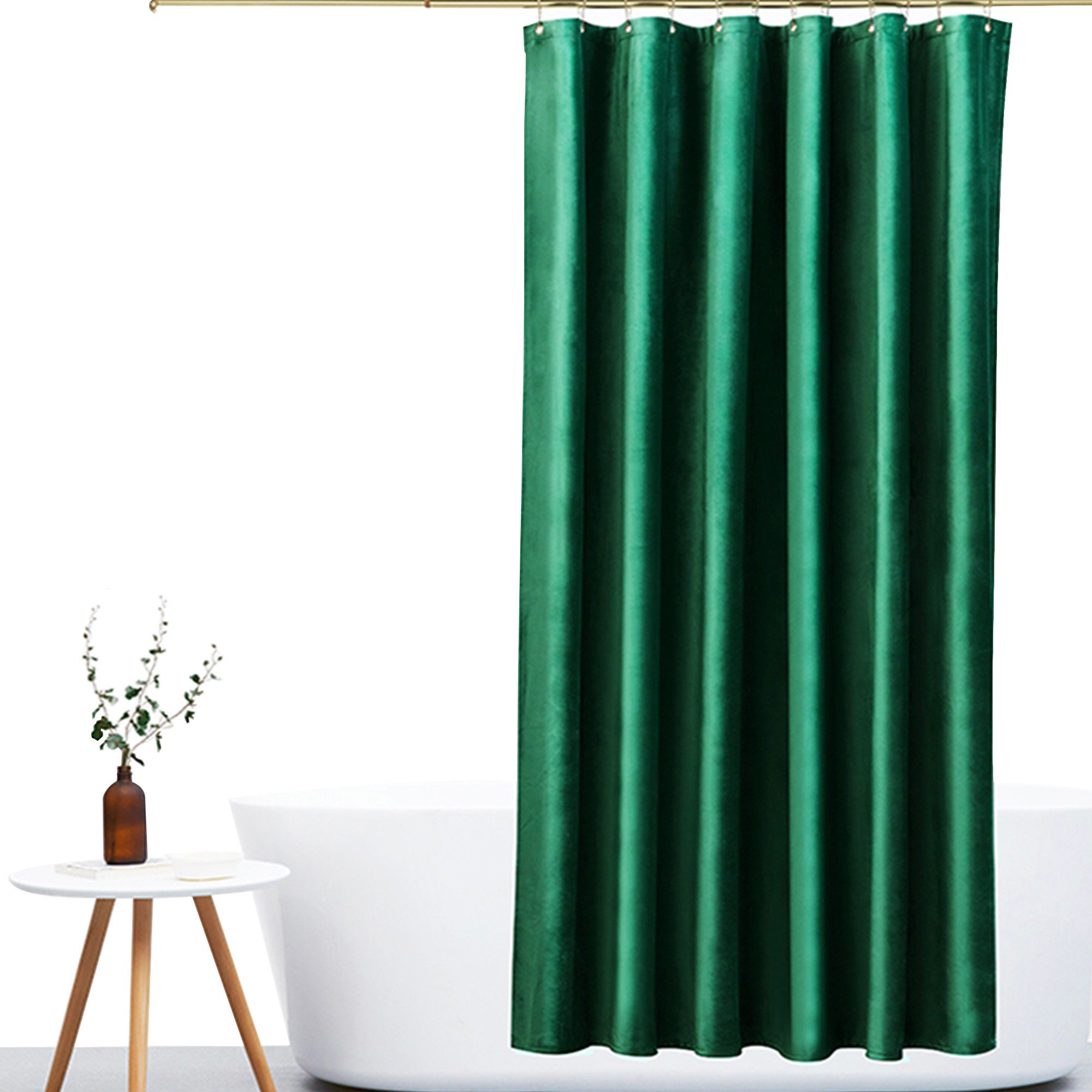 Thick Green Velvet Shower Curtain Set, Heavy-Duty and Washable, Hotel Waterproof Shower Curtain for Bathtubs - Image 3