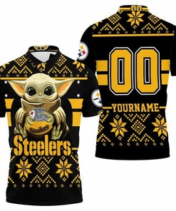 This Baby Yoda Hugs Pittsburgh Steelers Ugly Sweater Personalized 3D All Over Print Polo Shirt