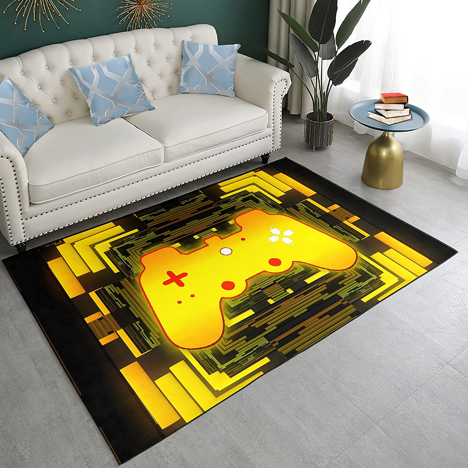 Tie Dye Yoga Mat with 3D Game Console Print - Video Game Area Rug for Home Decoration