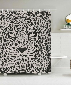 Tiger Leopard black white shower Curtain | Wildlife jungle big animal fabric Curtain House gift for animal lovers