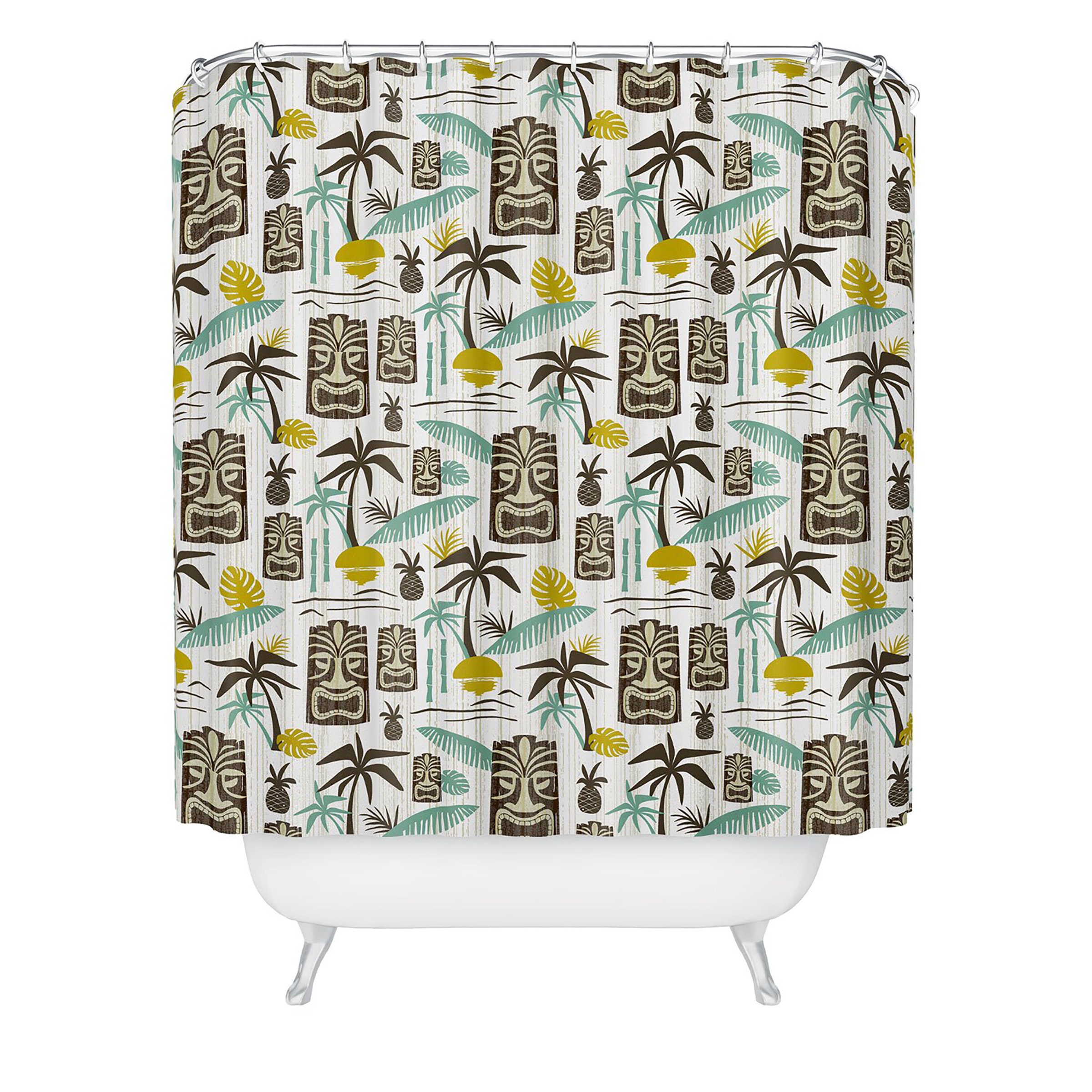 Tiki Hawaiian Shower Curtain, Retro Mid Century Modern Bathroom Decor, Forest Theme - Image 2