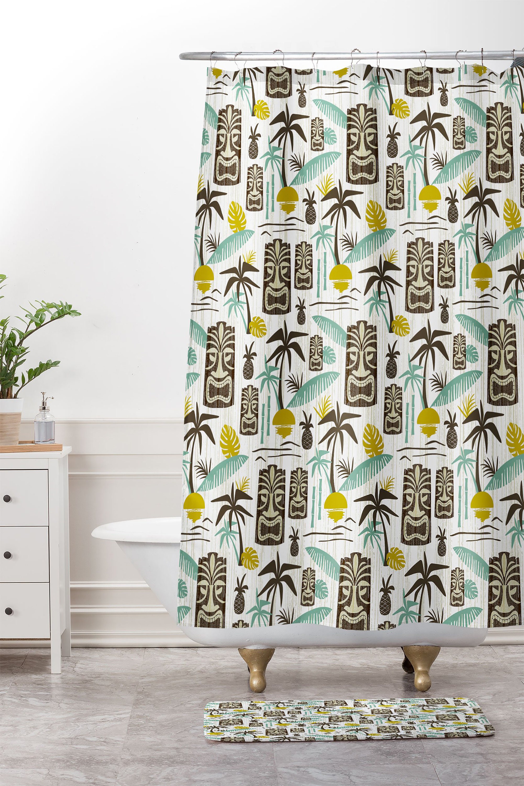 Tiki Hawaiian Shower Curtain, Retro Mid Century Modern Bathroom Decor, Forest Theme - Image 3