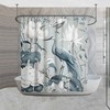 Toile Pattern Shower Curtain with Lotus Flowers and Birds Bathroom Decor