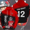 Tom Brady 12 Tampa Bay Buccaneers Lightweight Prints All Over Print 3D Hoodie with Player Number