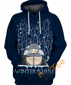 Totoro Winter Scene All Over Print Hoodie with 3D Effect