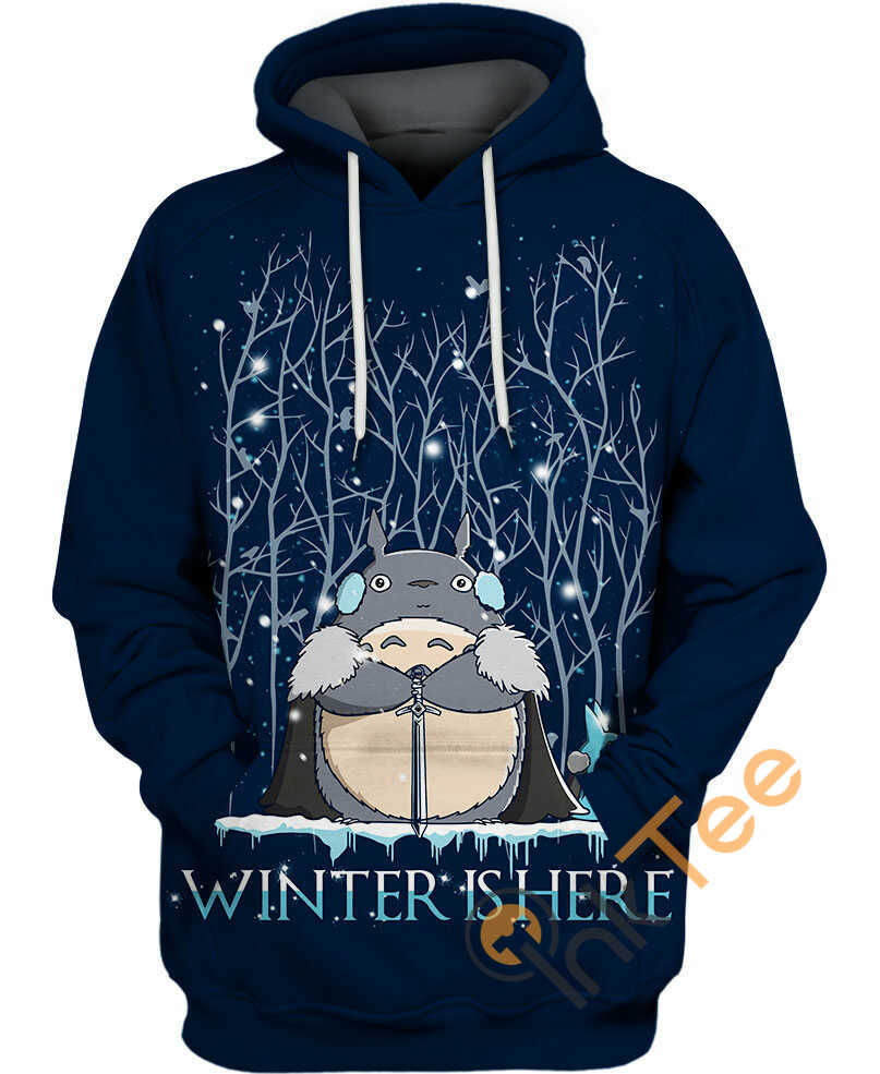 Totoro Winter Scene All Over Print Hoodie with 3D Effect
