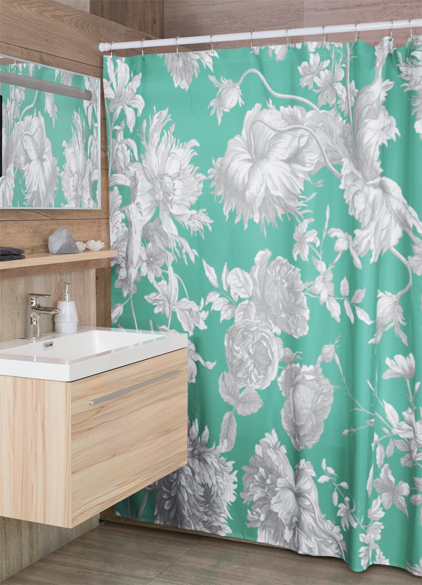Traditional Toile Shower Curtain, Elegant Vintage-inspired Bathroom Decor, Classic Tub Curtain