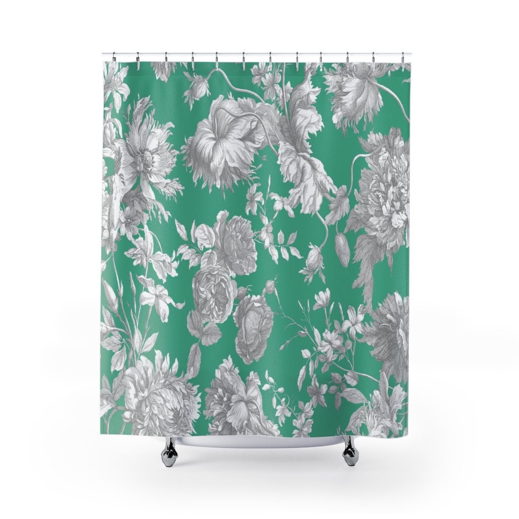 Traditional Toile Shower Curtain, Elegant Vintage-inspired Bathroom Decor, Classic Tub Curtain - Image 2