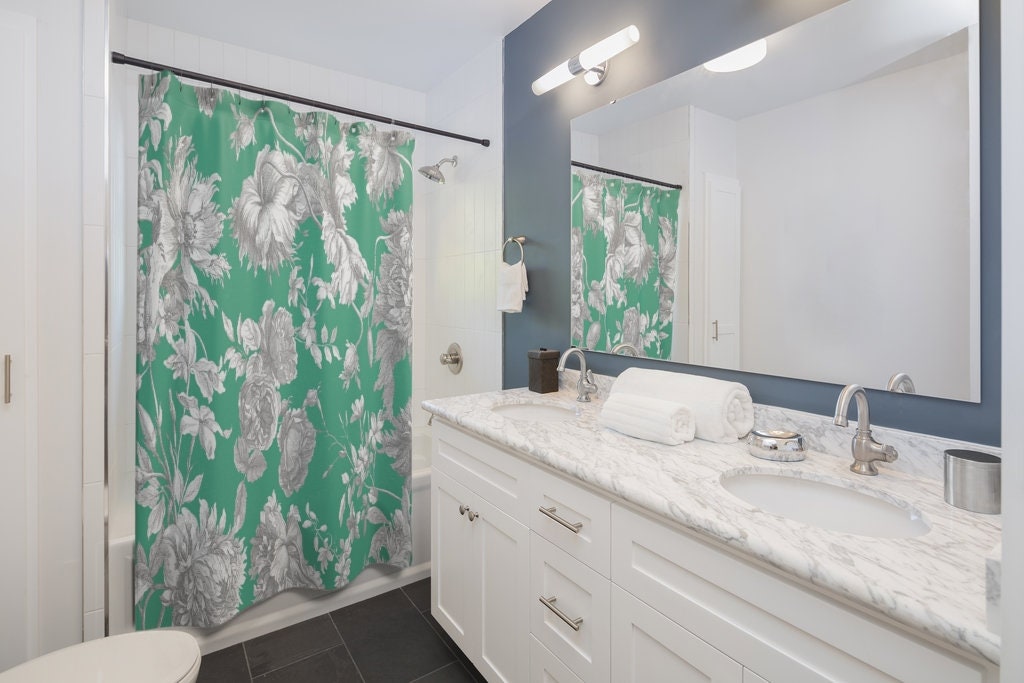 Traditional Toile Shower Curtain, Elegant Vintage-inspired Bathroom Decor, Classic Tub Curtain - Image 3