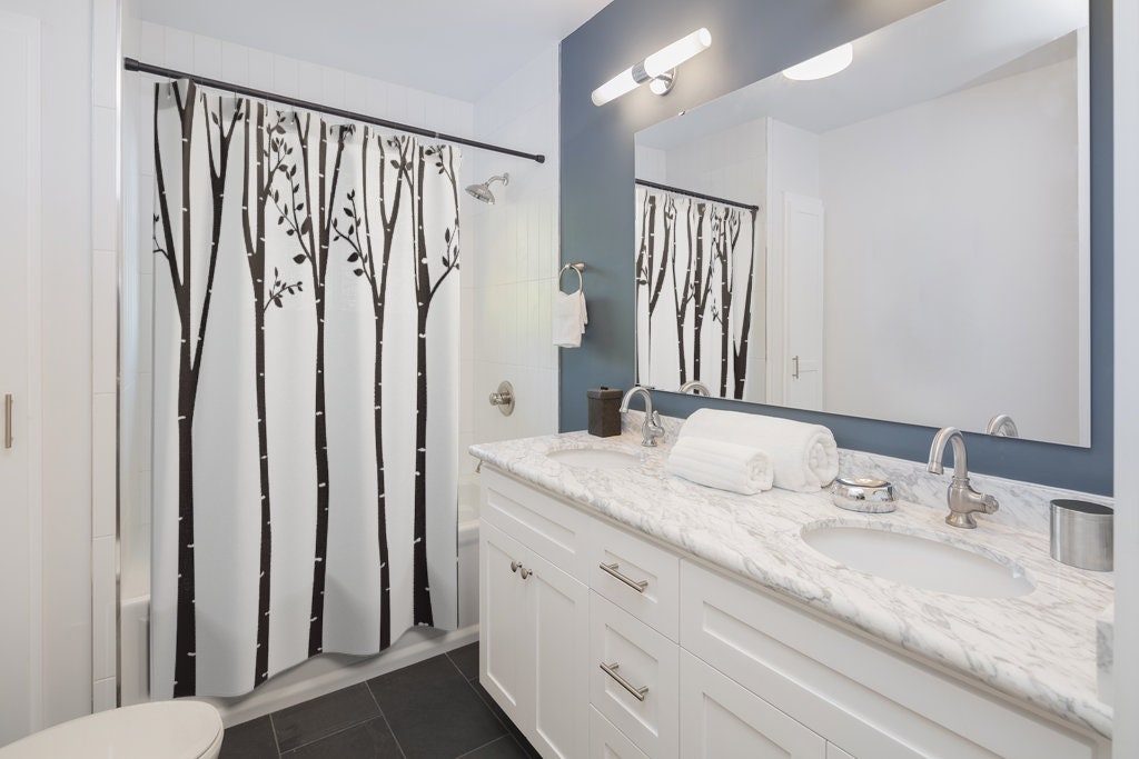 Tree Outline Shower Curtain | Modern Designer Bathroom Accessory |Kids Bathroom Shower Curtain - Image 2