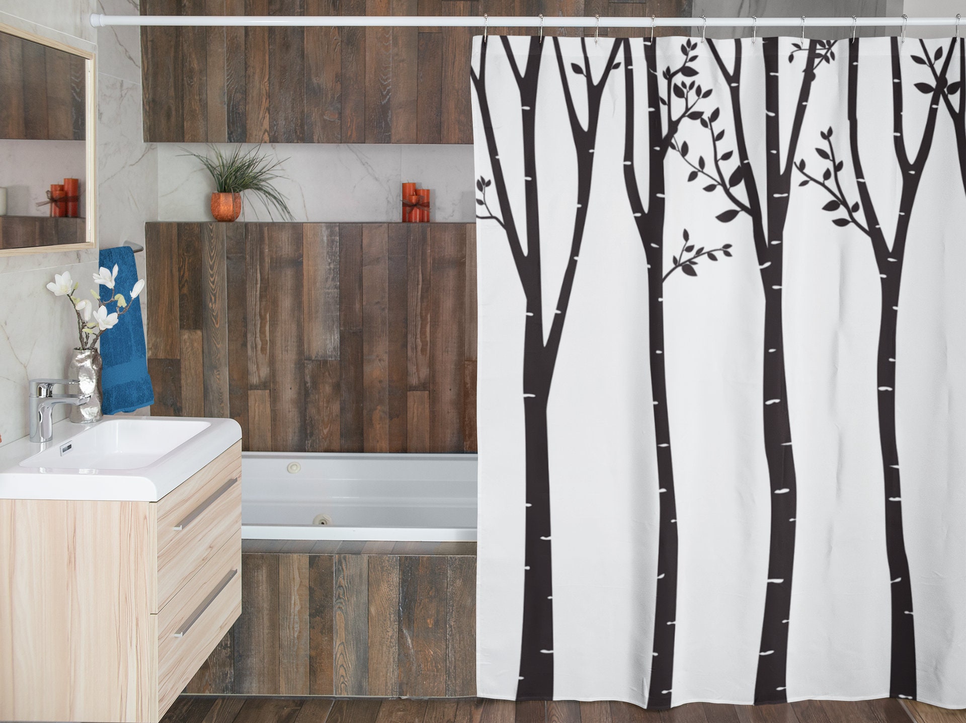Tree Outline Shower Curtain | Modern Designer Bathroom Accessory |Kids Bathroom Shower Curtain - Image 3